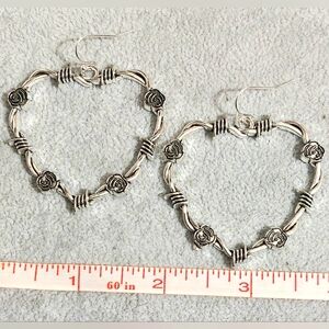 Silver Heart-Shaped Roses And Thorns Earrings